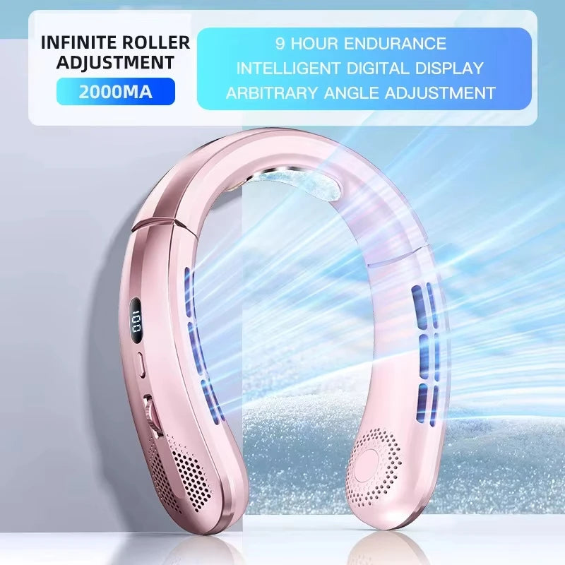 Lenovo 8000mAh Bladeless Neck Fan | USB Rechargeable Portable Hands-Free Personal Cooling Fan with LED Display & 100 Speed Levels