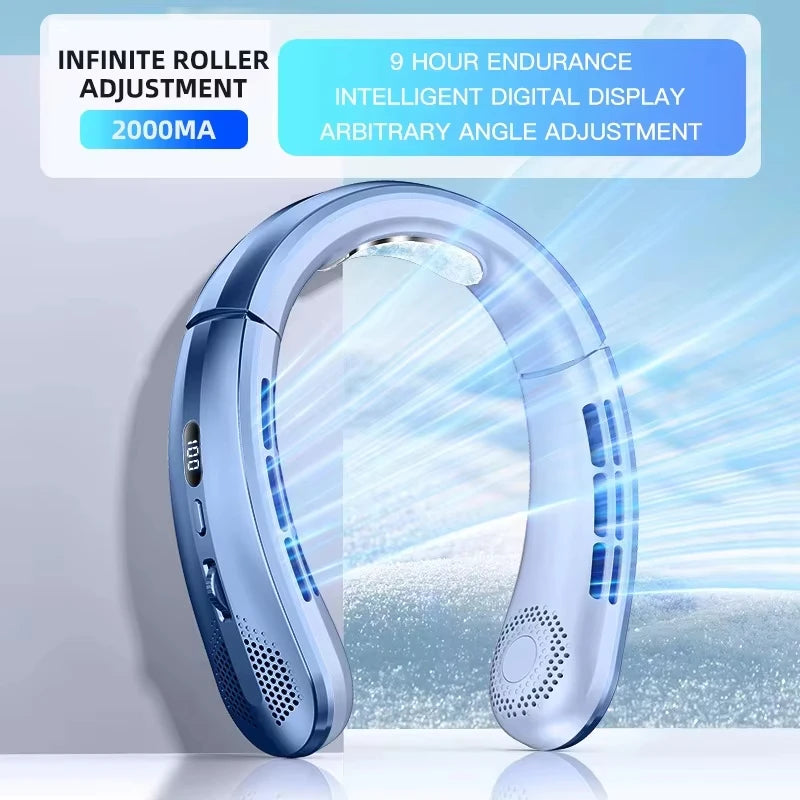 Lenovo 8000mAh Bladeless Neck Fan | USB Rechargeable Portable Hands-Free Personal Cooling Fan with LED Display & 100 Speed Levels