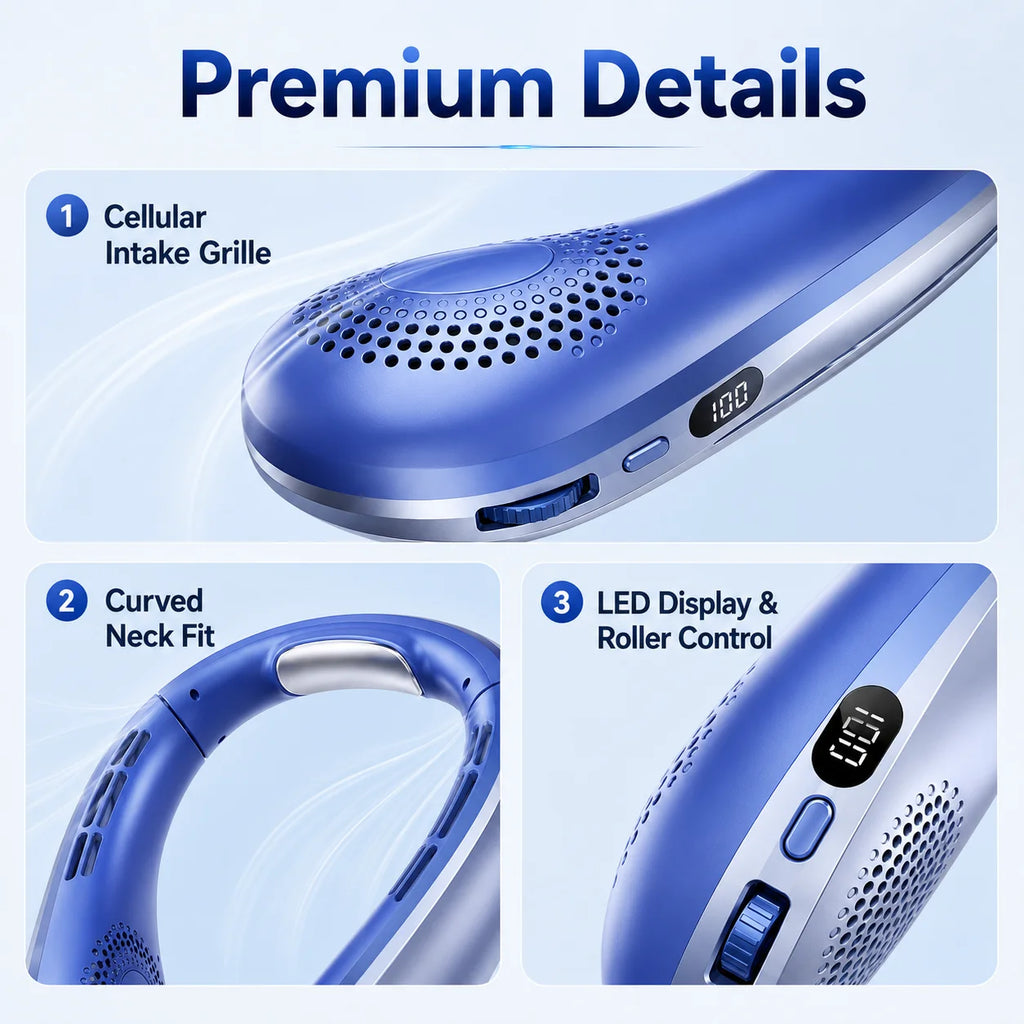 2026 New 8000mAh Portable Hanging Neck Fan Bladeless Neckband Fan Digital Display Power Air Cooler USB Rechargeable Electric Fan
