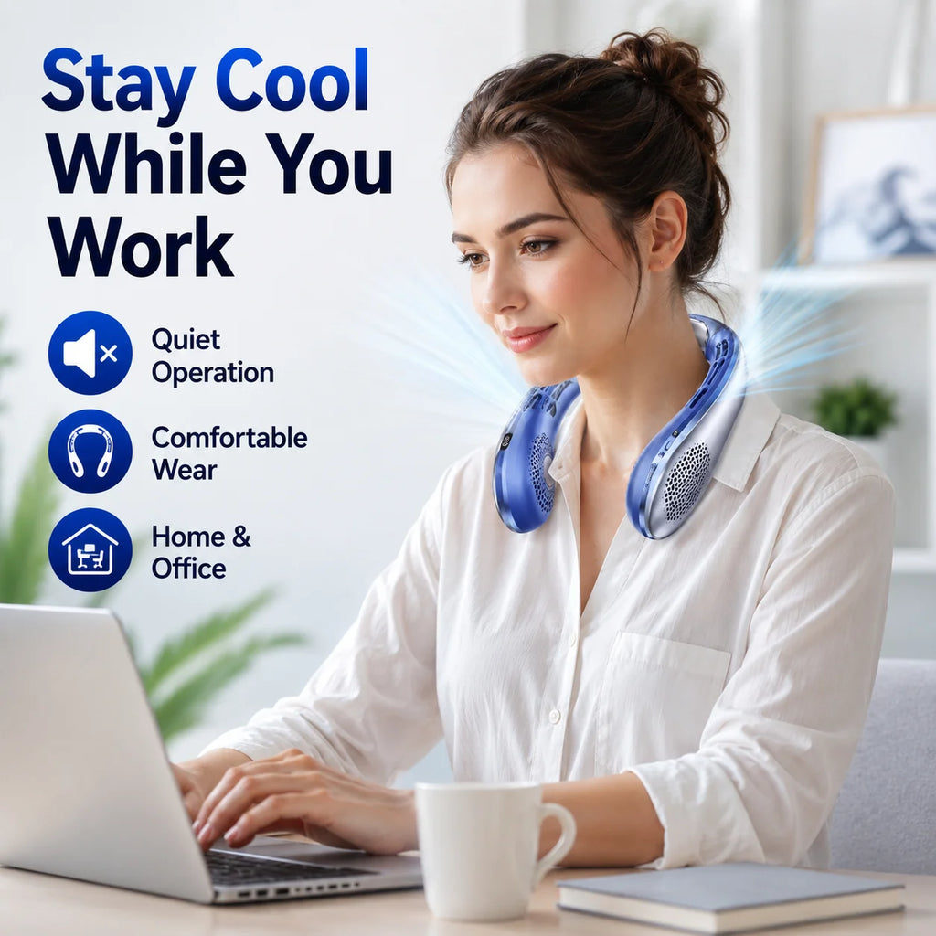 2026 New 8000mAh Portable Hanging Neck Fan Bladeless Neckband Fan Digital Display Power Air Cooler USB Rechargeable Electric Fan