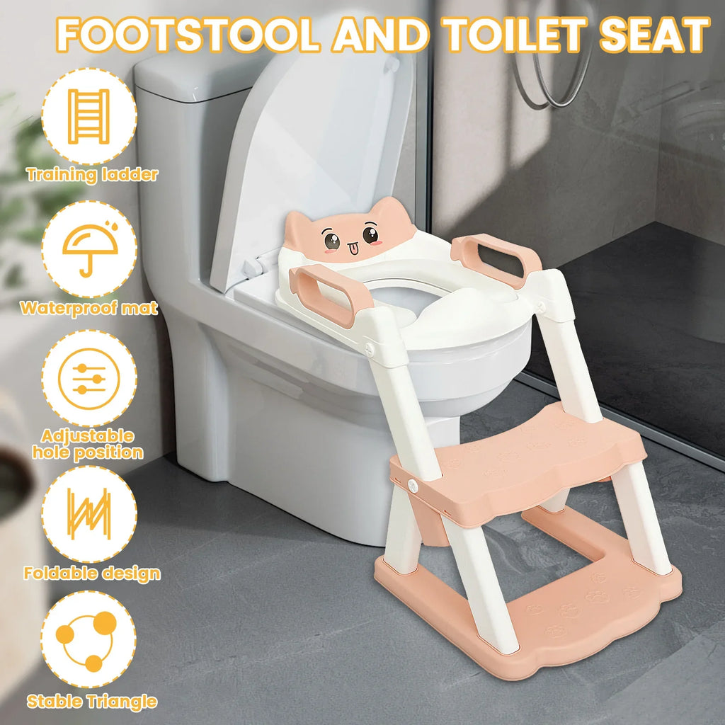 2-in-1 Toddler Toilet Training Seat with Step Stool | Foldable Adjustable Potty Ladder
