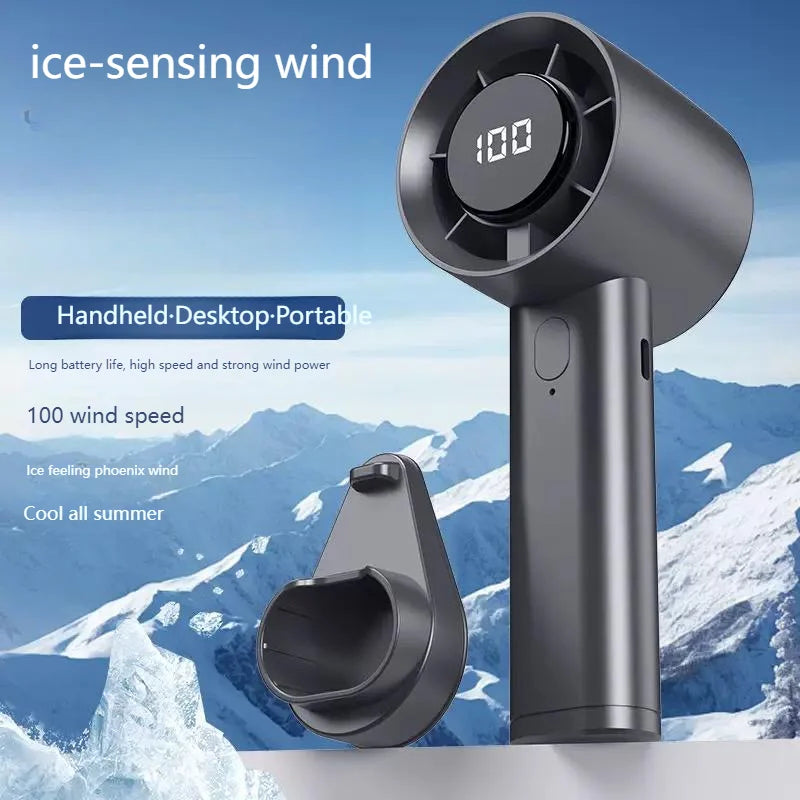 Portable Rechargeable Ice Cooling Handheld Fan with LED Display | USB Mini Personal Fan