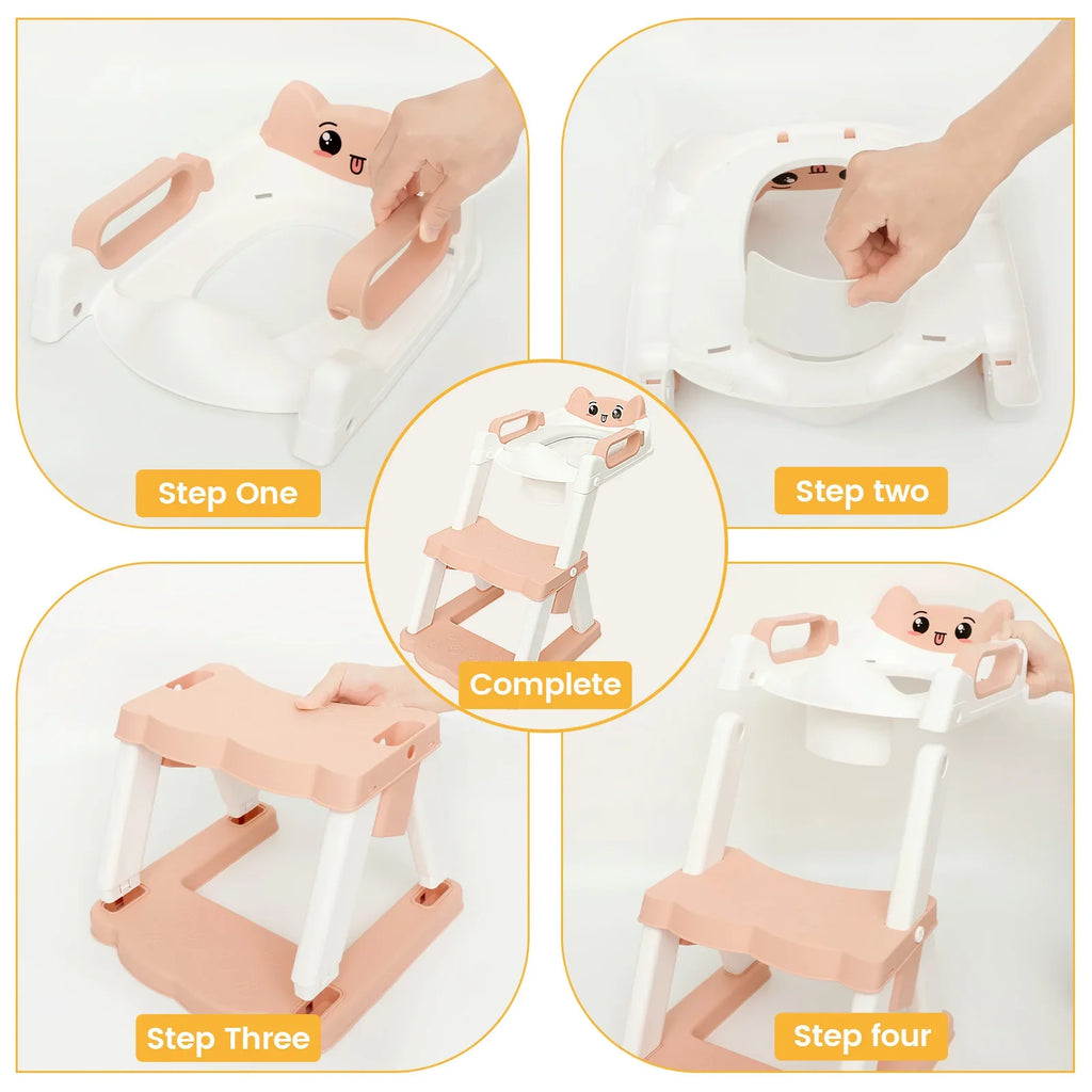 2-in-1 Toddler Toilet Training Seat with Step Stool | Foldable Adjustable Potty Ladder