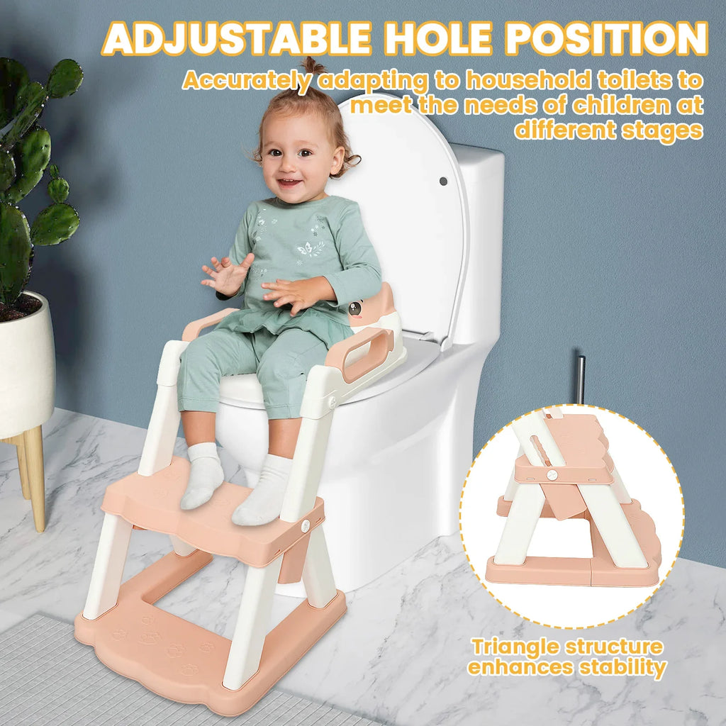2-in-1 Toddler Toilet Training Seat with Step Stool | Foldable Adjustable Potty Ladder