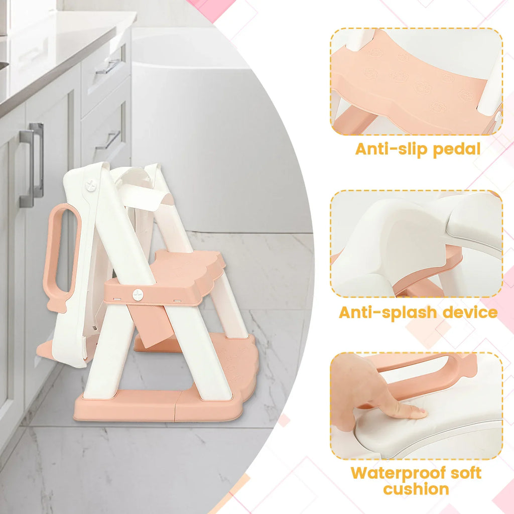 2-in-1 Toddler Toilet Training Seat with Step Stool | Foldable Adjustable Potty Ladder