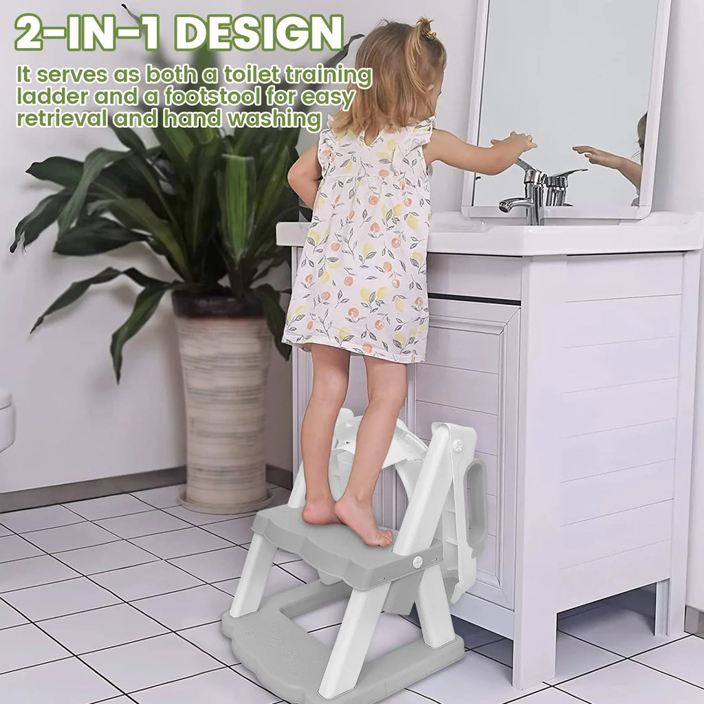 2-in-1 Toddler Toilet Training Seat with Step Stool | Foldable Adjustable Potty Ladder