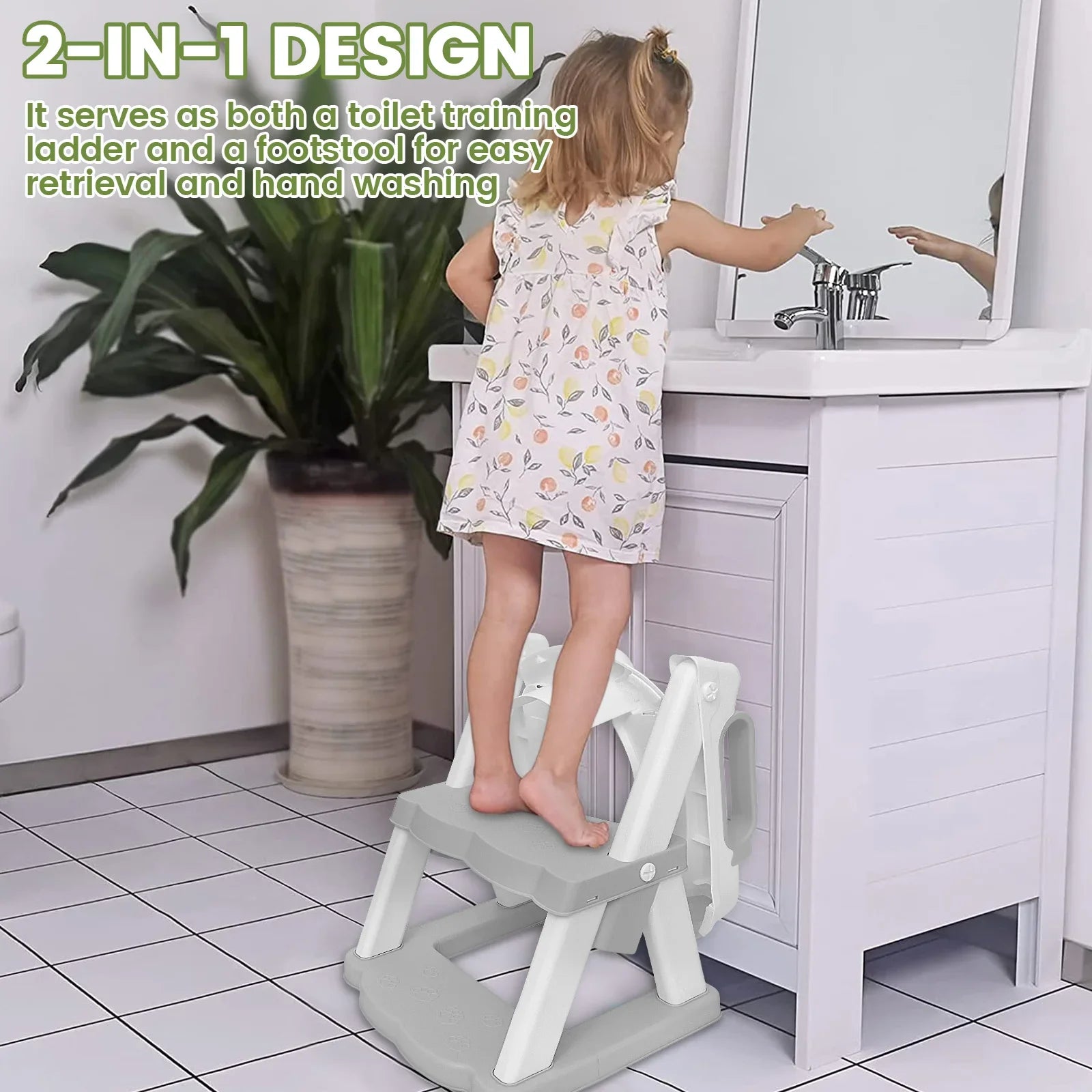 2-in-1 Toddler Toilet Training Seat with Step Stool | Foldable Adjustable Potty Ladder
