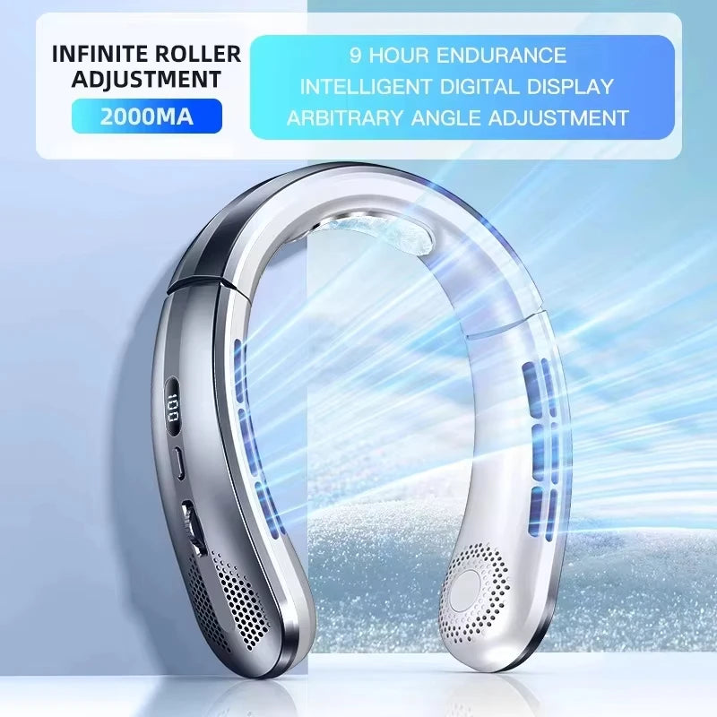 Lenovo 8000mAh Bladeless Neck Fan | USB Rechargeable Portable Hands-Free Personal Cooling Fan with LED Display & 100 Speed Levels