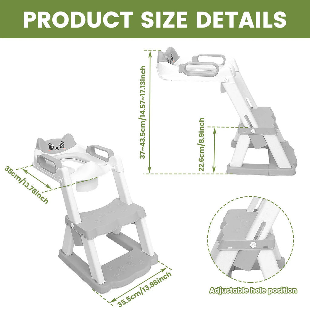 2-in-1 Toddler Toilet Training Seat with Step Stool | Foldable Adjustable Potty Ladder
