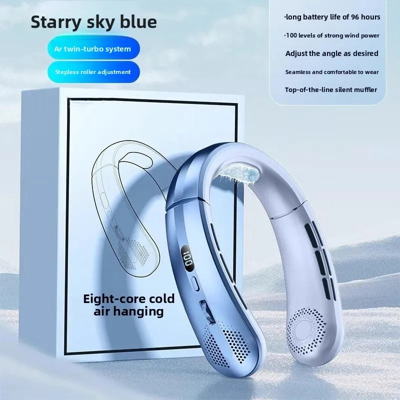 2026 New 8000mAh Portable Hanging Neck Fan Bladeless Neckband Fan Digital Display Power Air Cooler USB Rechargeable Electric Fan