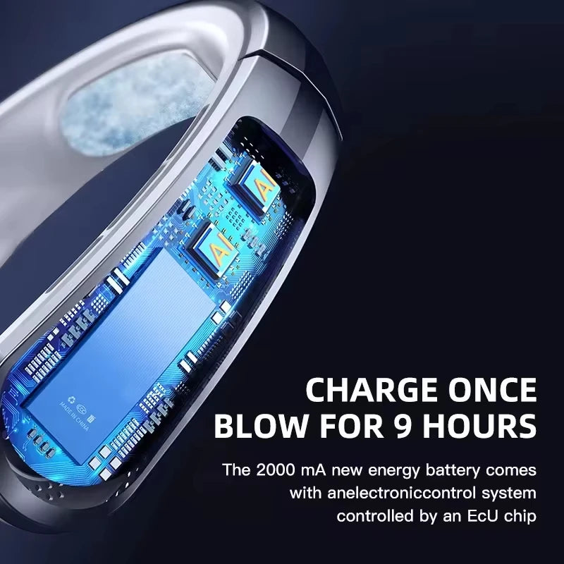 Lenovo 8000mAh Bladeless Neck Fan | USB Rechargeable Portable Hands-Free Personal Cooling Fan with LED Display & 100 Speed Levels