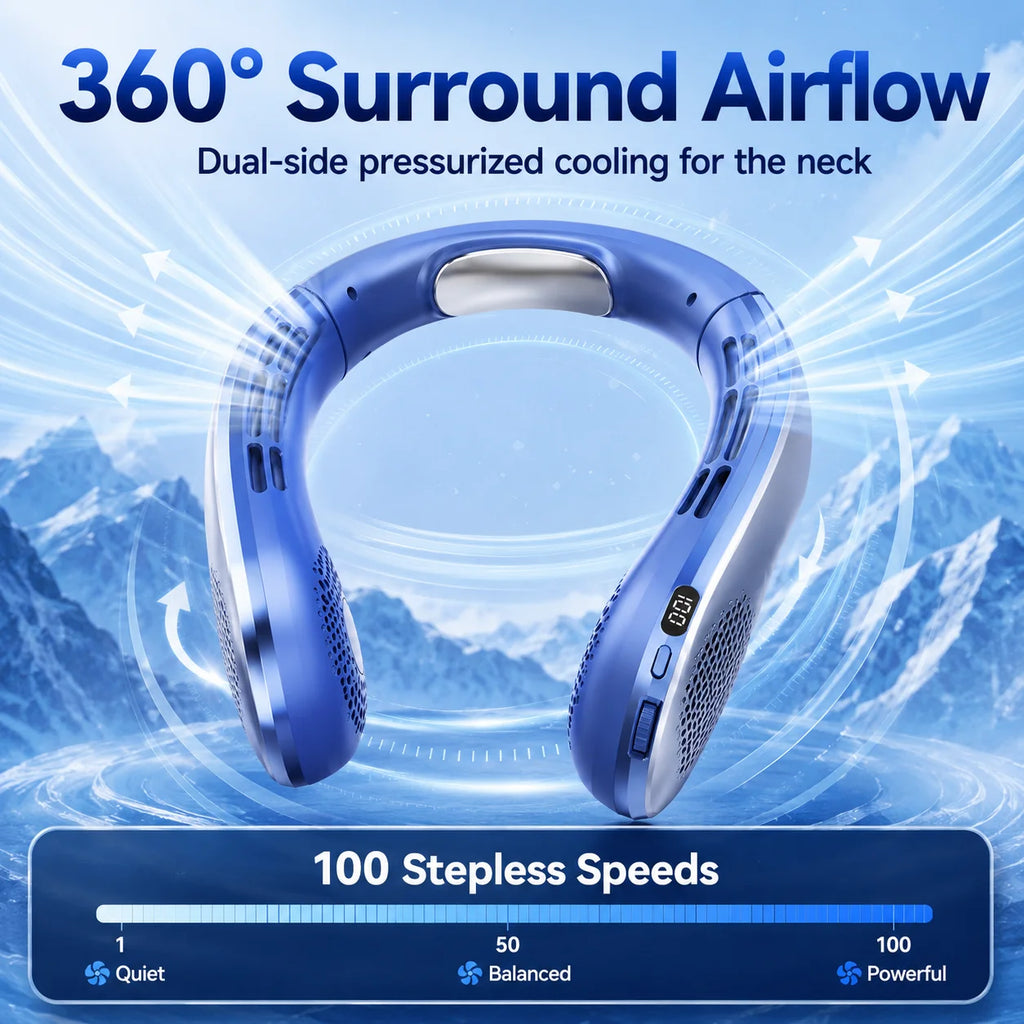 2026 New 8000mAh Portable Hanging Neck Fan Bladeless Neckband Fan Digital Display Power Air Cooler USB Rechargeable Electric Fan