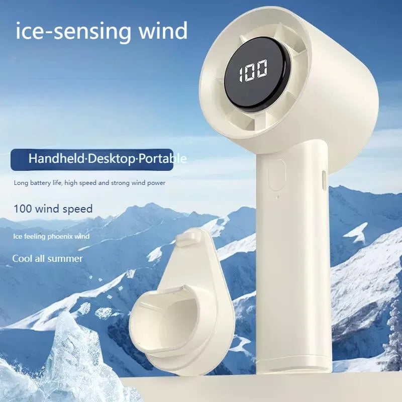 Portable Rechargeable Ice Cooling Handheld Fan with LED Display | USB Mini Personal Fan