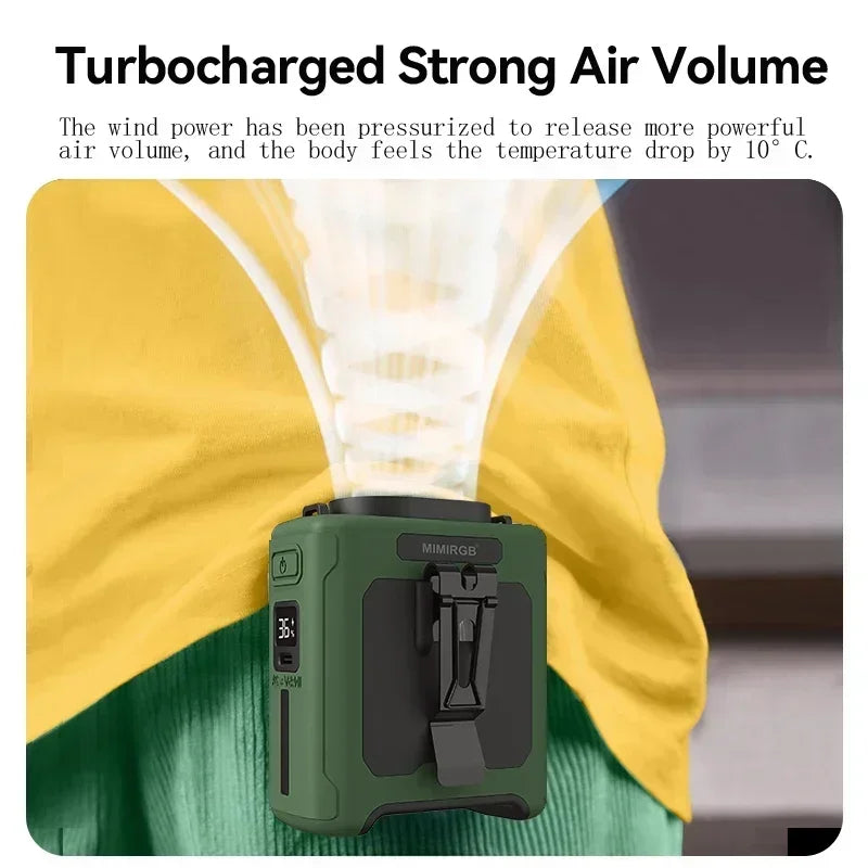 10000mAh Rechargeable Waist Fan – Portable Clip-On Personal Cooling Fan with Power Bank & Flashlight