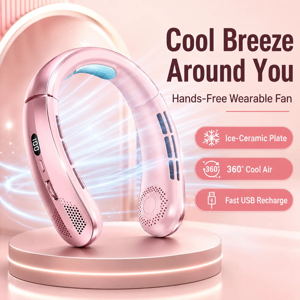 2026 New 8000mAh Portable Hanging Neck Fan Bladeless Neckband Fan Digital Display Power Air Cooler USB Rechargeable Electric Fan