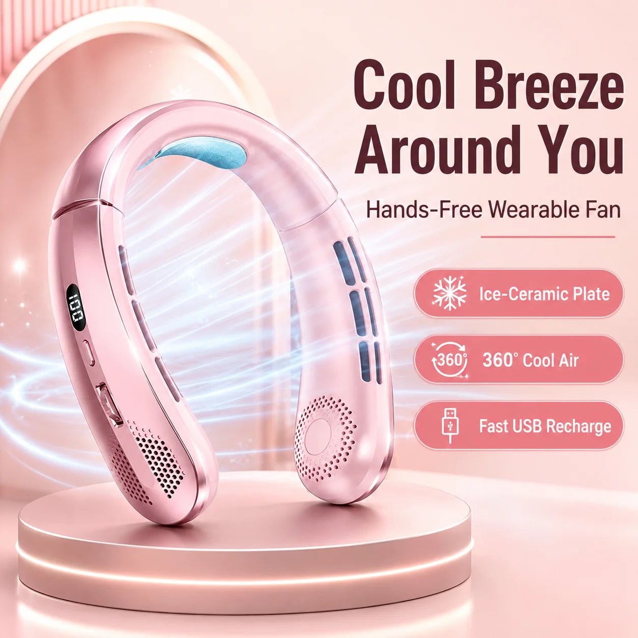 2026 New 8000mAh Portable Hanging Neck Fan Bladeless Neckband Fan Digital Display Power Air Cooler USB Rechargeable Electric Fan