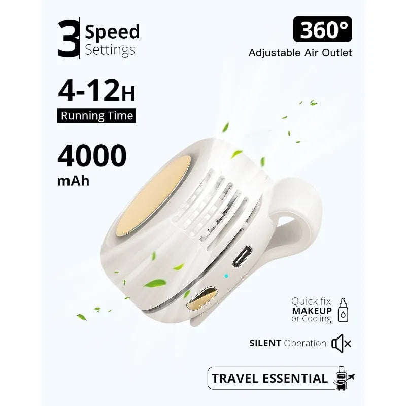 Rechargeable USB Personal Cooling Fan – 360° Airflow, Quiet Portable Fan with 5 Speeds