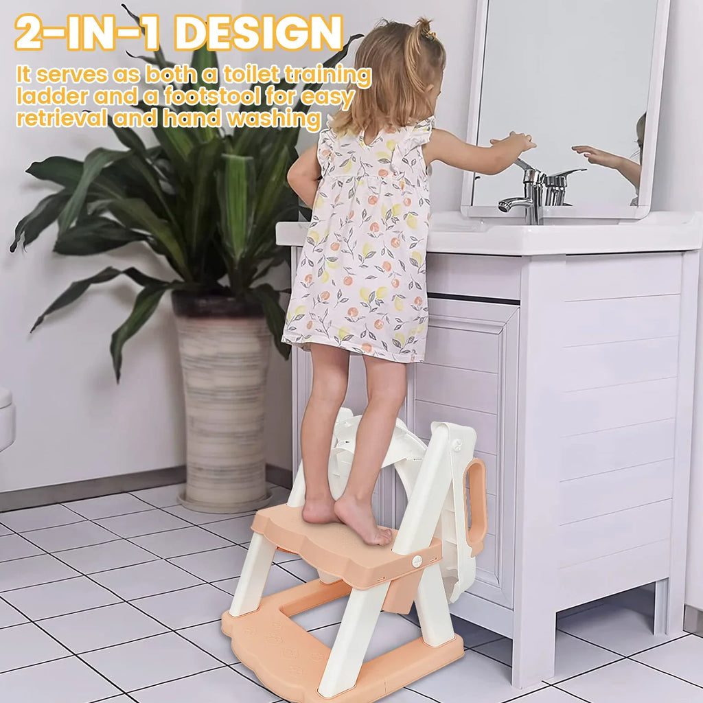 2-in-1 Toddler Toilet Training Seat with Step Stool | Foldable Adjustable Potty Ladder