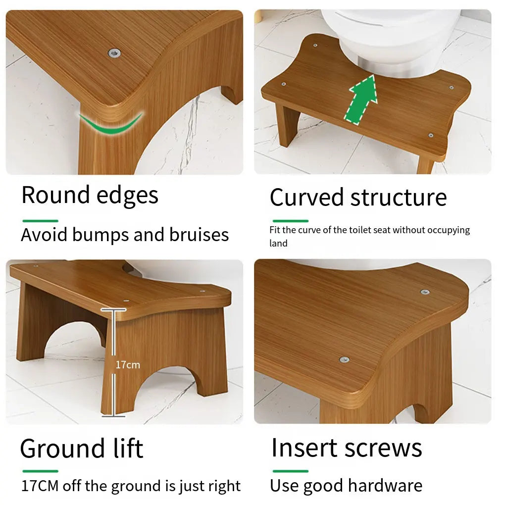 Bamboo Toilet Stool – Ergonomic Non-Slip Bathroom Foot Rest for Adults, Kids, Seniors & Pregnancy