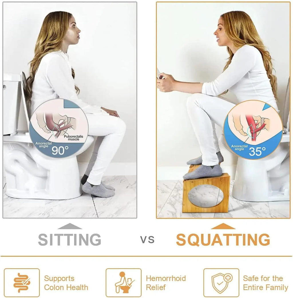 Bamboo Toilet Stool – Non-Slip Bathroom Foot Rest for Adults & Kids