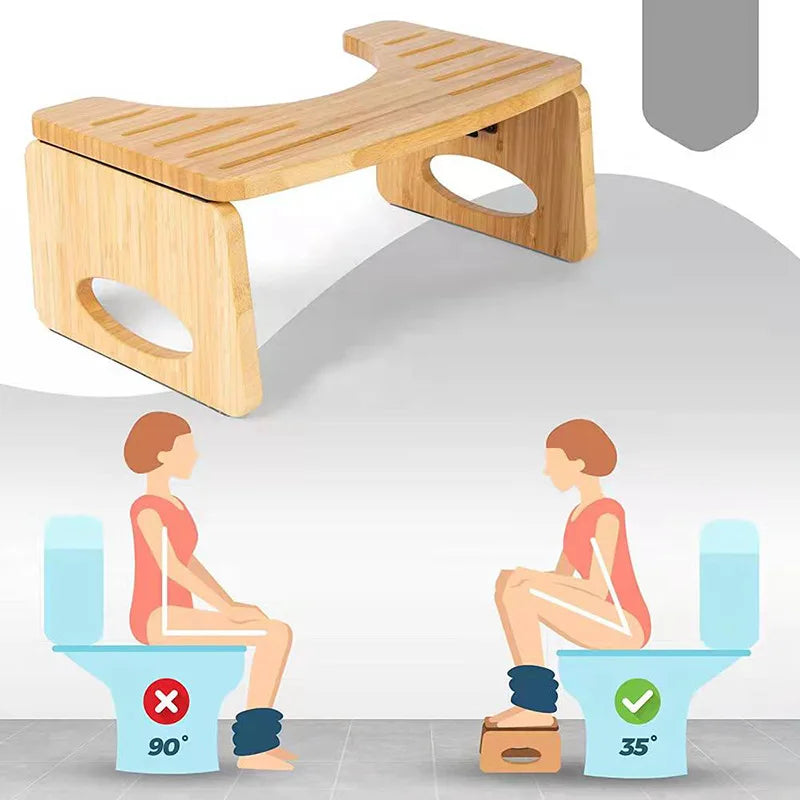 Collapsible Bamboo Toilet Stool – Foldable Bathroom Foot Rest for Adults & Kids